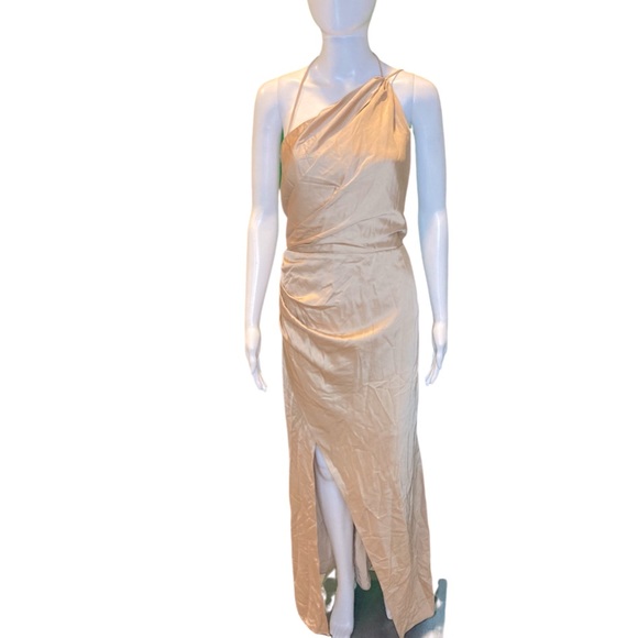 NWT Significant Other Gracie One Shoulder Satin Dress in Almond (Taupe) - Sz 10 - Picture 4 of 13